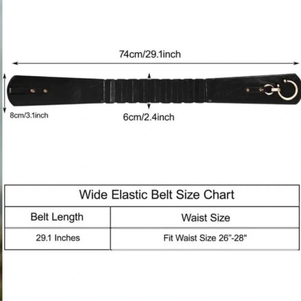 Women's Wide Elastic Waist Belt  Black Vegan Leather Stretch Interlock Buckle